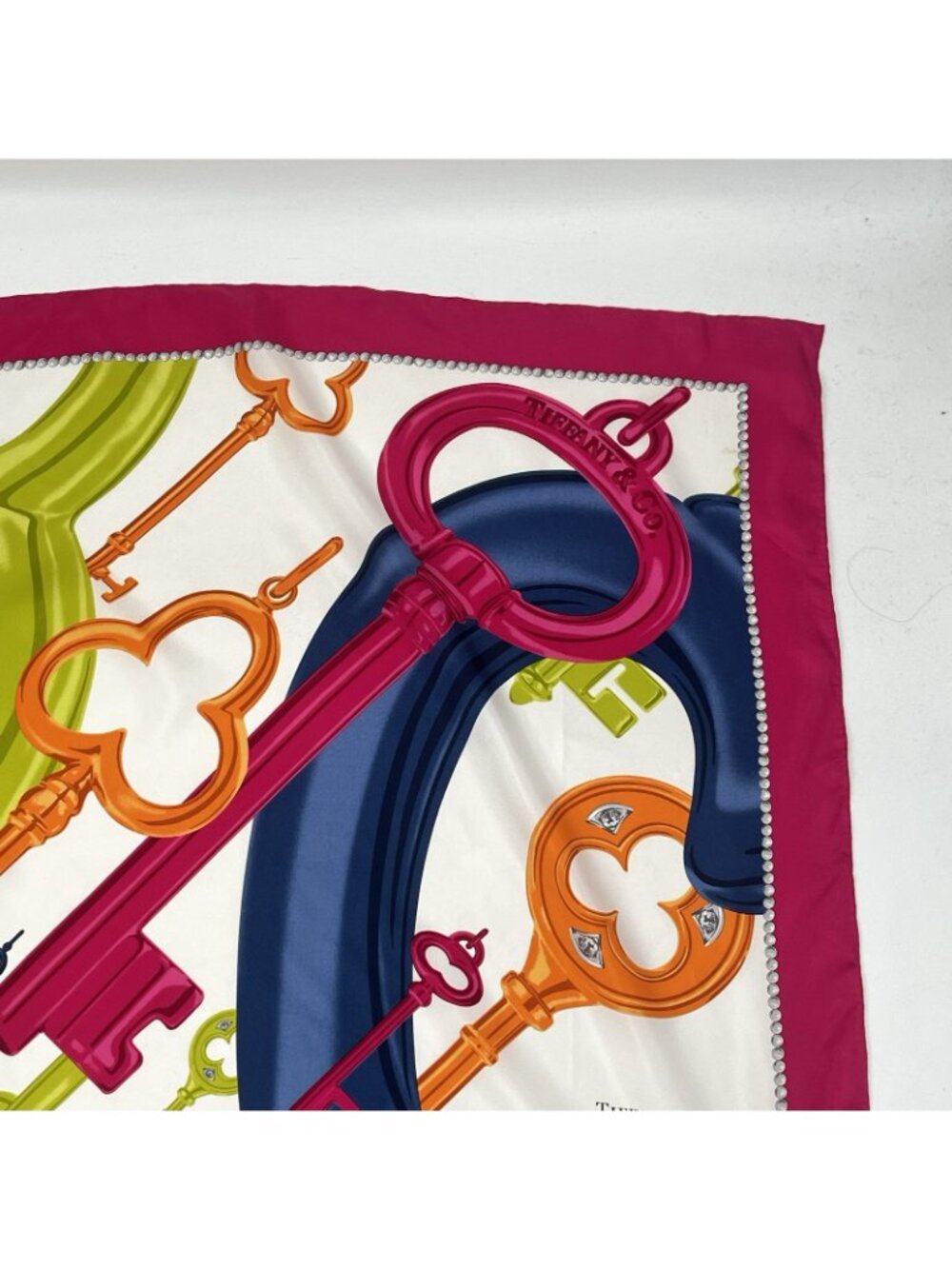 Tiffany & Co Hand Rolled Silk Scarf Made in Italy Pink Luxury Colorful Square - Picture 5 of 8